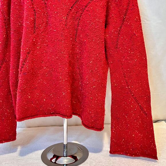 J Jill Cabincore Turtleneck Mixed Tweed Knit Sweater Relaxed Cozy Boxy Red MED - Picture 8 of 9
